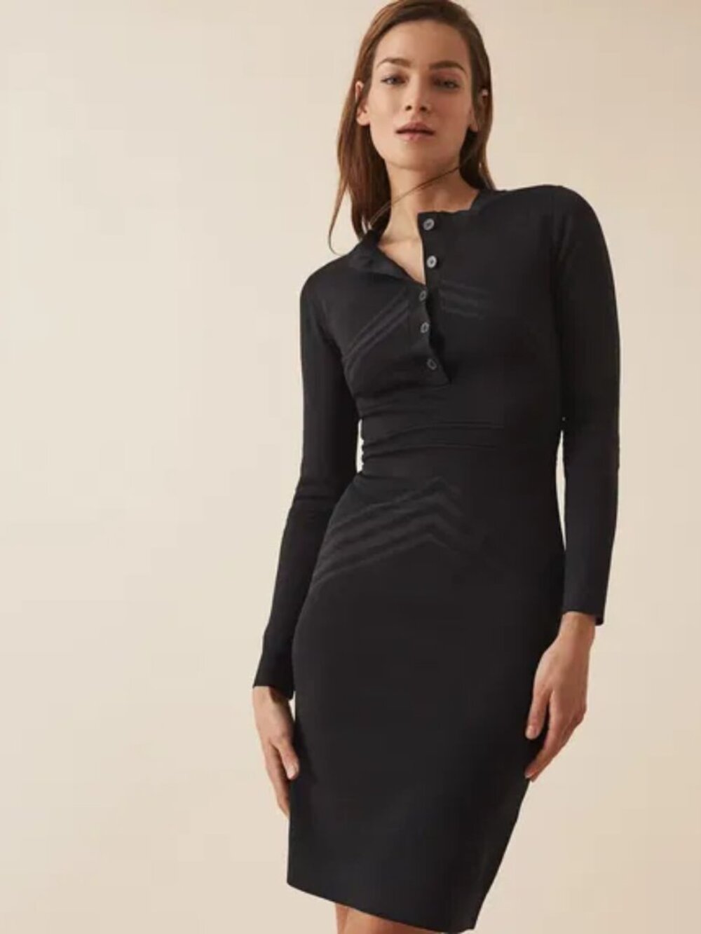REISS Navy Blue Regan Bodycon Sweater Dress Button Front Medium NWT